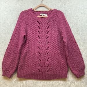 Lucky Brand Sweater Womens Large Pointelle Pullover Wool Blend Textured Knit New
